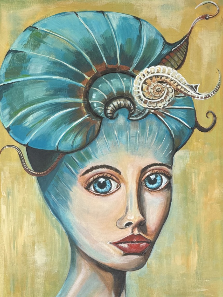 Nautila — a face crowned with a nautilus shell headdress